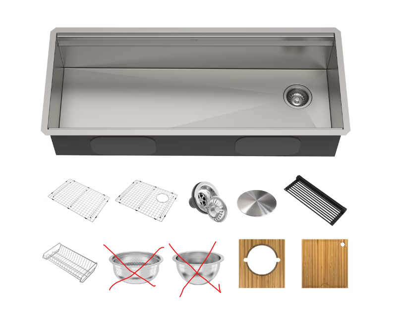 45 inch 16-Gauge Undermount Single Bowl Stainless Steel Sink with Accessories