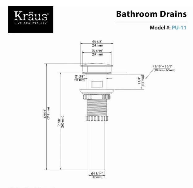 Kraus Pop Up Drain with overflow Chrome