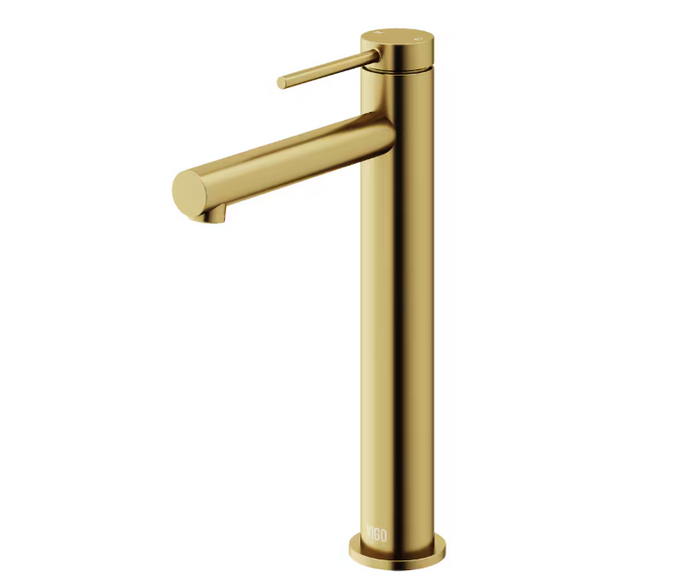 VIGO Jewel 11 in. Single Hole Single Handle Vessel Bathroom Faucet in Matte Brushed Gold