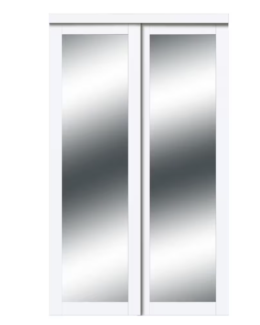 TRUporte 48-inch x 80.5-inch White Harmony 1-Lite MDF Mirrored Closet Sliding door