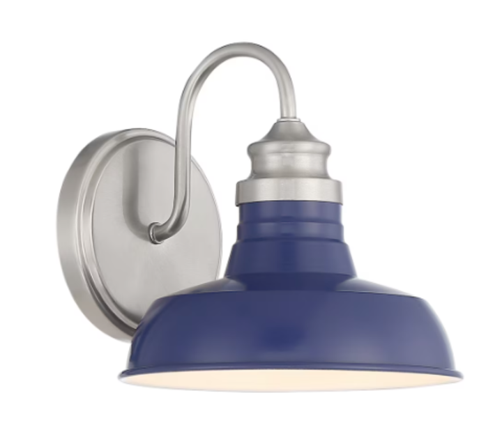 1-Light Brushed Nickel Modern Farmhouse Bathroom Vanity Light with Blue Shades