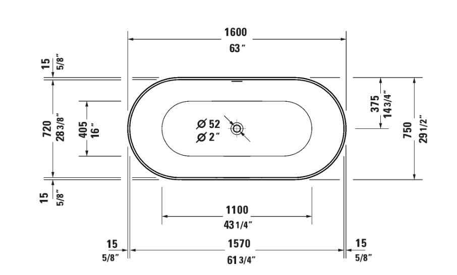 63" x 30" Freestanding Soaking Acrylic Bathtub