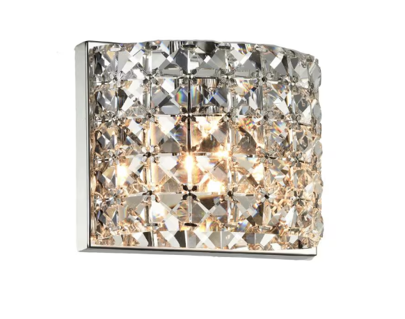 1-Light Clear Crystal Wall Sconce With A Chrome Frame