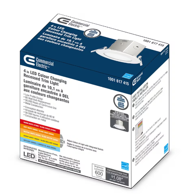 4-inch White Integrated LED Dimmable Selectable White (2700K-5000K) Recessed Downlight Kit