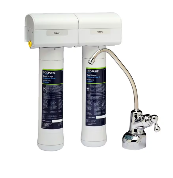 EcoPure Dual Stage Undersink Chlorine, Lead, and Microbe Water Filtration System