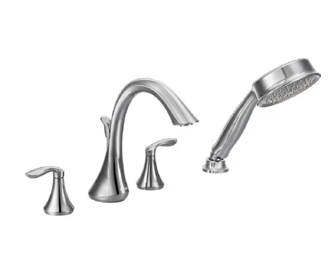 MOEN Eva 2-Handle Deck-Mount Roman Tub Faucet Trim Kit with Handshower in Chrome (Valve Not Included)