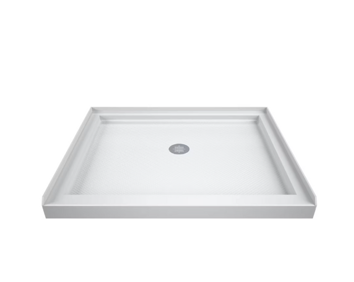 SlimLine Acrylic Alcove Shower Base Pan in White Centre Drain