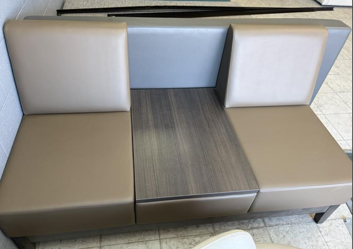 Commercial Booth Seating with Built-In Centre Table – Beige Faux Leather