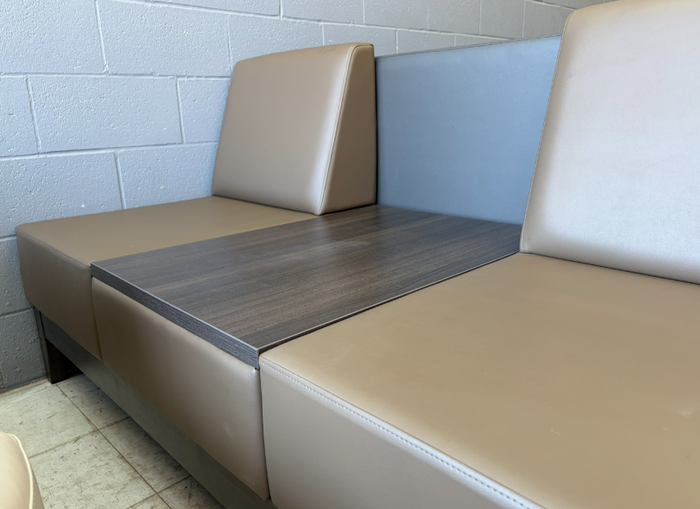 Commercial Booth Seating with Built-In Centre Table – Beige Faux Leather