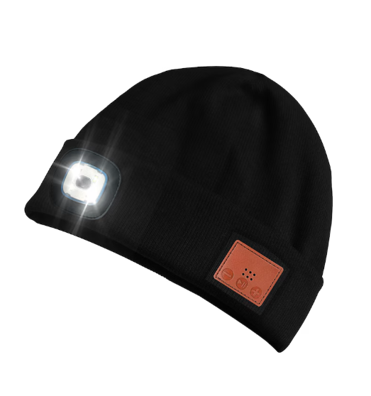 Beanie with Wireless Audio and Built-In LED Light in Black