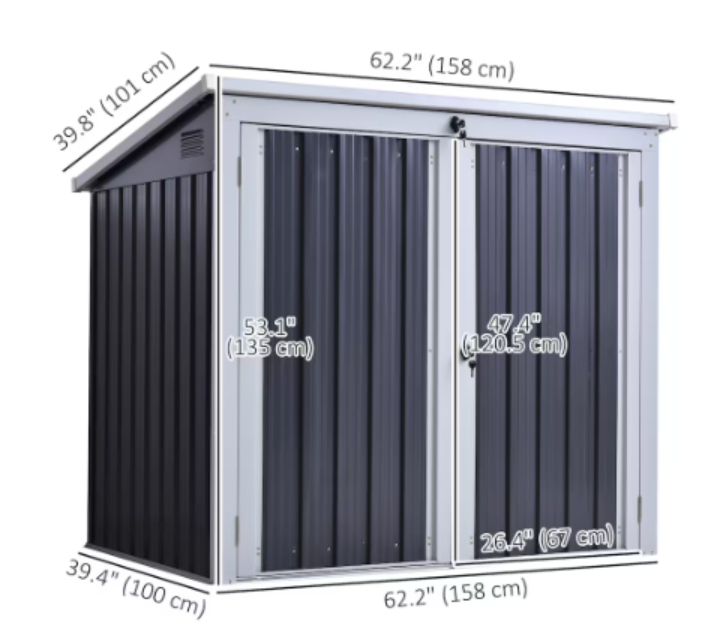 5ft x 3ft Garbage Bin Storage Shed, Black