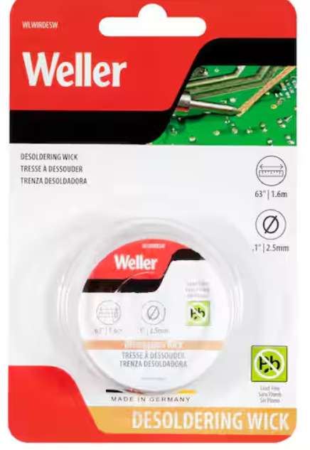 Desoldering Wick/Wire 2.5mm/0.1 in., 1.6m/63 in.
