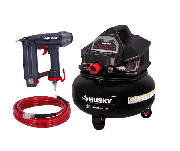 Husky 6 Gal Portable Electric Pancake Air Compressor with 18GA Brad Nailer & Hose