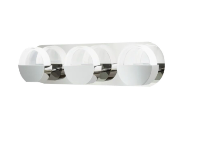 3-Light Bathroom Integrated LED Chrome Vanity Light Modern Round Clear Glass Shade