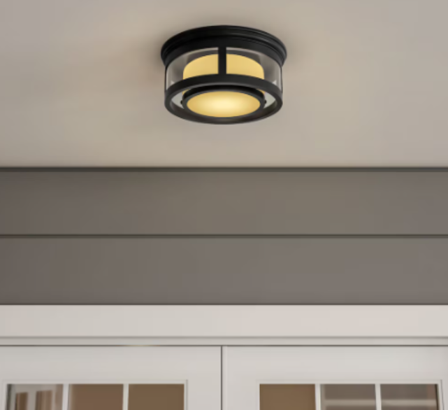 100W 1-Light Matte Black Outdoor Flushmount