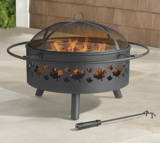 Hampton Bay Maple Leaf Steel Wood Round Fire Pit with Screen