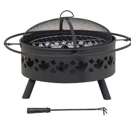 Hampton Bay Maple Leaf Steel Wood Round Fire Pit with Screen