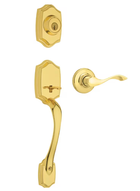 Weiser Elements Brentwood x Belmont Polished Brass Exterior Door Handle Set/Entry Door Lock with Key