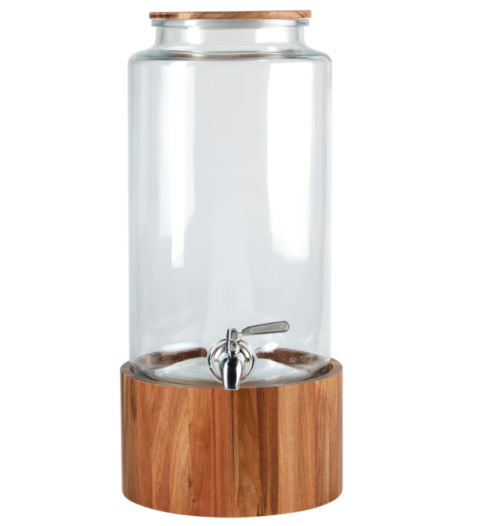 8.3 L (2.2 gal.) Glass Drink Dispenser with Acacia Wood Stand