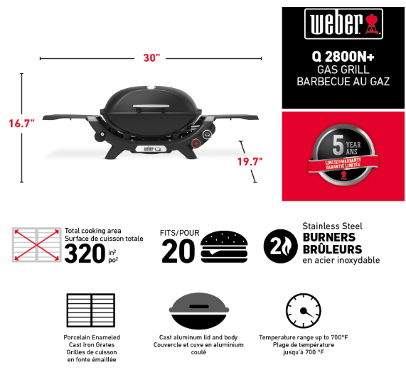 Weber Q 2800N+ Portable Liquid Propane BBQ in Midnight Black