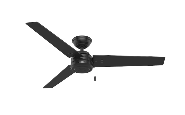 Hunter 52 inch Cassius Matte Black Damp Rated Ceiling Fan and Pull Chain