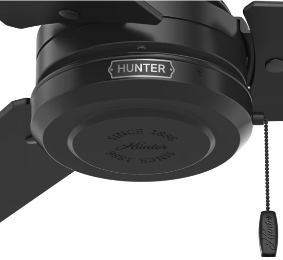 Hunter 52 inch Cassius Matte Black Damp Rated Ceiling Fan and Pull Chain