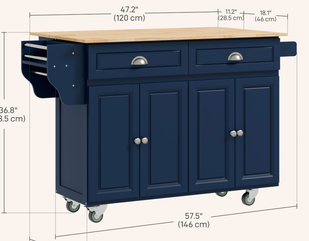 HOMCOM 58-Inch Kitchen Island/Rolling Kitchen Cart - Navy Blue