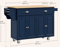 HOMCOM 58-Inch Kitchen Island/Rolling Kitchen Cart - Navy Blue