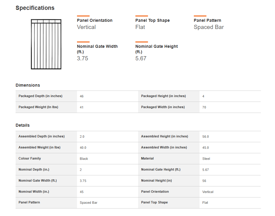 Nuvo Iron 3.75" x 5.67' Benitoite Profile Iron Center Point Fence Gate Black