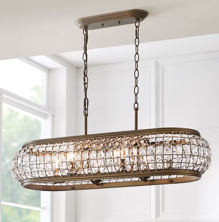 6-Light Brass Island Pendant with Crystal Acent Shade