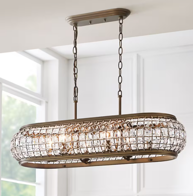 6-Light Brass Island Pendant with Crystal Acent Shade