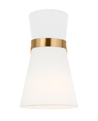 Generation Lighting Clark 7 in. 1-Light Satin Brass Wall Sconce With White Linen Shade