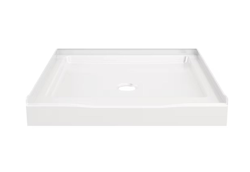 Classic500 32-Inch L x 32-Inch W Alcove Shower Pan Base with Center Drain in High Gloss White