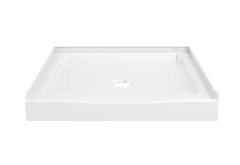 Classic500 32-Inch L x 32-Inch W Alcove Shower Pan Base with Center Drain in High Gloss White