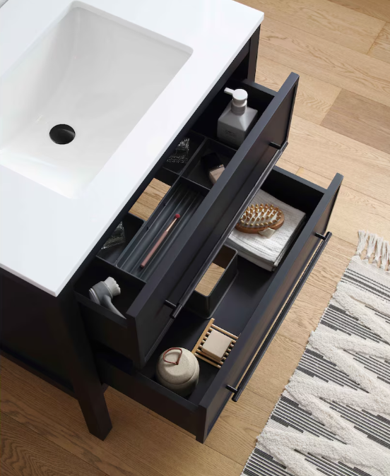 30" W x 19" D Freestanding Bath Vanity with Black Handle