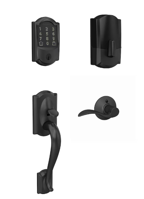 Schlage Camelot Trim Matte Black Encode Smart Lock Deadbolt and Handleset with Accent Lever