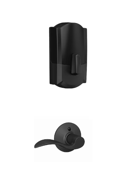 Schlage Camelot Trim Matte Black Encode Smart Lock Deadbolt and Handleset with Accent Lever