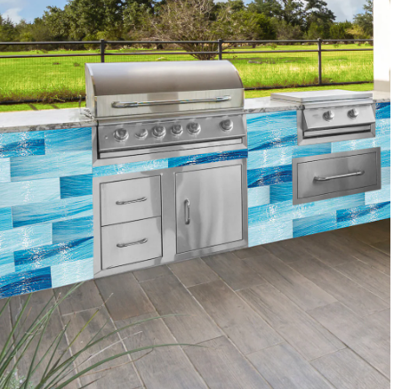 LuxySplash Shades of Blue Textured Glass Subway Wall Tile 4