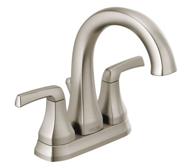 Delta Portwood Two Handle Lever Centreset Bathroom Sink Faucet Deck Mount Standard Flow in Spotshield Brushed Nickel
