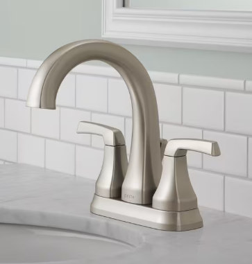 Delta Portwood Two Handle Lever Centreset Bathroom Sink Faucet Deck Mount Standard Flow in Spotshield Brushed Nickel