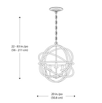 5-Light 20-inch Black Globe Chandelier with Metal Shade