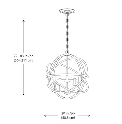 5-Light 20-inch Black Globe Chandelier with Metal Shade