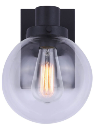 1-light black outdoor wall light with clear glass shade