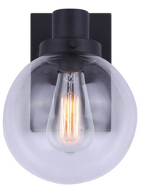 1-light black outdoor wall light with clear glass shade