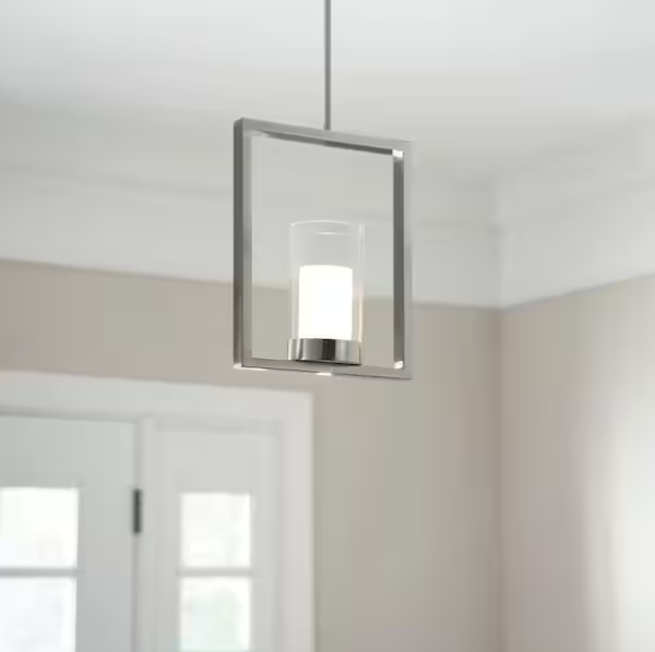 1 Light Satin Nickel Integrated LED Pendant Light with Glass Shade