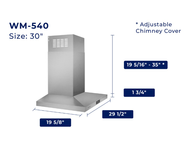 Hauslane 30-in 500-CFM WM-540 Convertible Stainless-Steel Wall-Mounted Range Hood