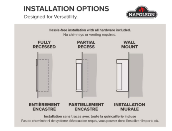 Napoleon Entice 72 Wall-Hanging Electric Fireplace with Remote (NEW)