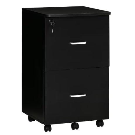 2-Drawer Mobile File Cabinet in Wood Black with Wheels, 28-Inch Tall