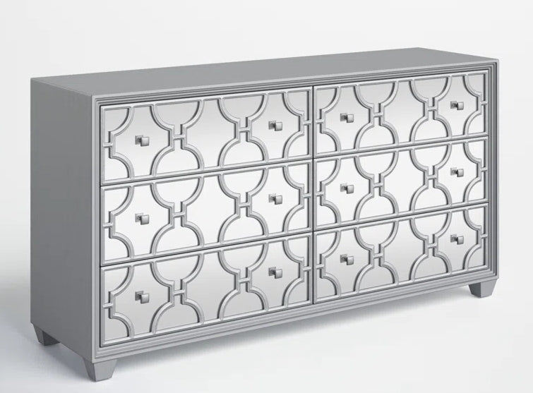 64-in 6-Drawer With Mirrored Fronts Dresser in Silver