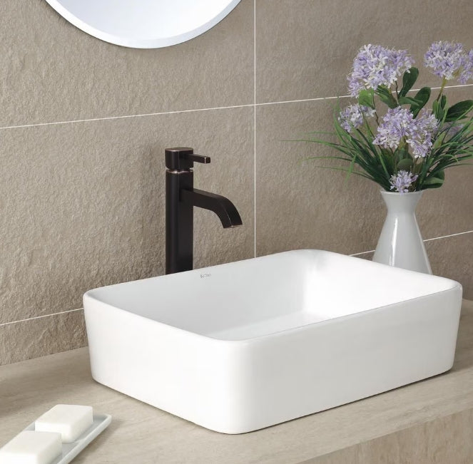 Kraus 20-inch W Rectangular Ceramic Bathroom Sink in White